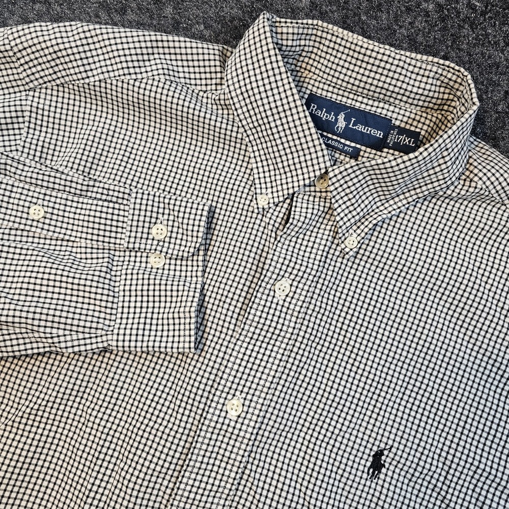 Ralph Lauren Classic Fit 17 XL Black White Check Button Down Dress Shirt Mens